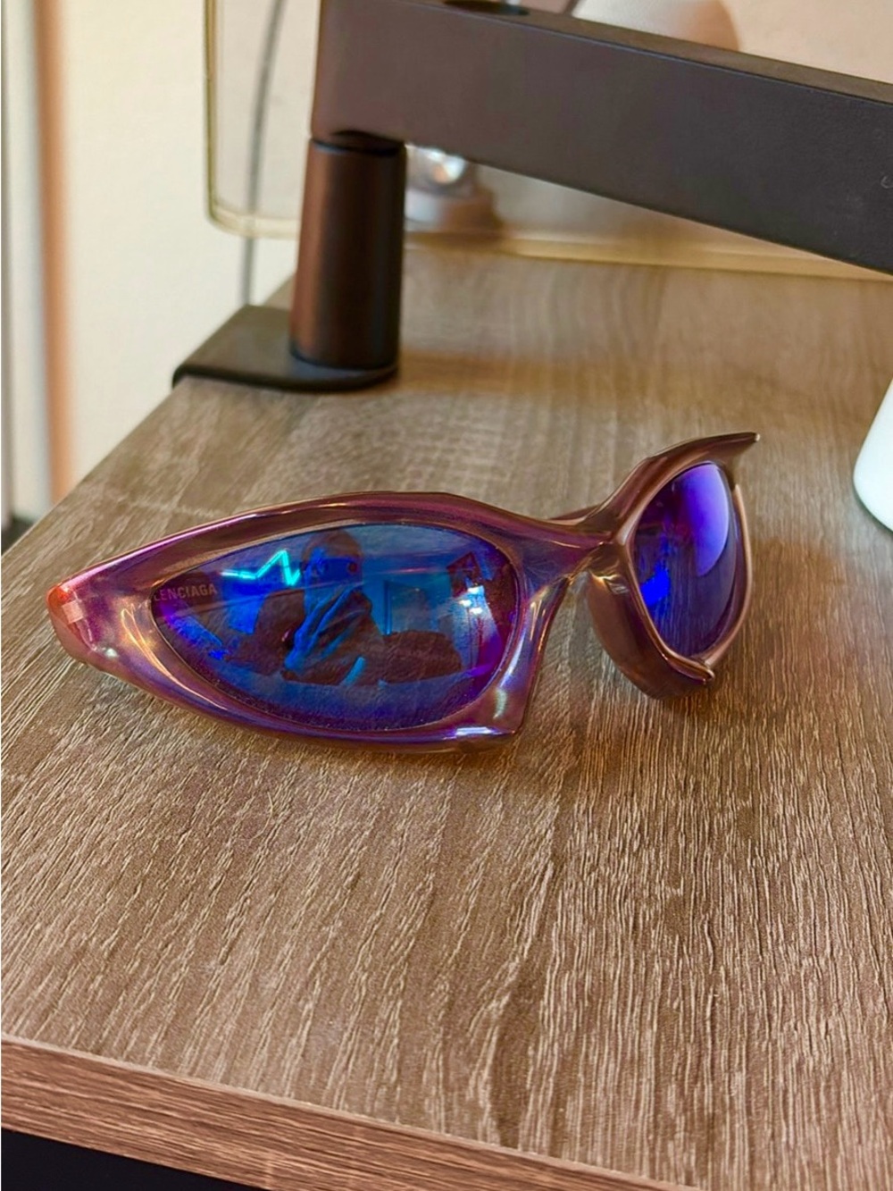 RARE Balenciaga Iridescent Purple Frame Sunglasses with Blue Lenses